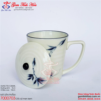 Ly sứ Bát Tràng có nắp vẽ tre trúc men kem