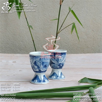 Ly sứ uống rượu men lam cổ vẽ rồng ẩn Đồ Nội Phủ phục chế