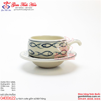 Ly tách cafe Bát Tràng men rạn cổ vẽ cá