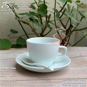 Ly tách cafe cappuccino 220ml dáng Đức kèm thìa sứ