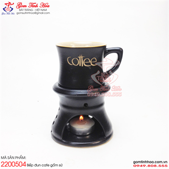 Bếp đun cafe men đen lòng thủy tinh khắc chữ Coffee