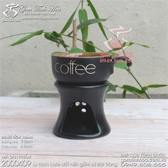 Ly tách cafe đốt nến men đen lòng gốm