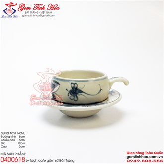 Ly tách cafe gốm sứ men rạn vẽ chuồn khoai