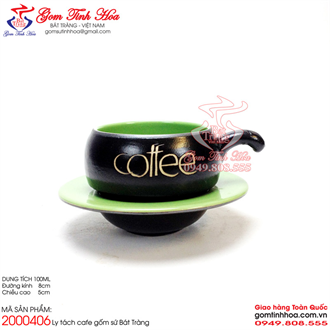 Ly tách cafe gốm sứ men đen lòng xanh