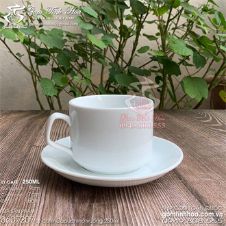 Ly tách cà phê cappuccino 250ml gốm sứ cao cấp men trắng dáng vuông