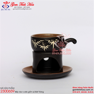 Ly tách cà phê đẹp men đen lòng gốm khắc tre trúc