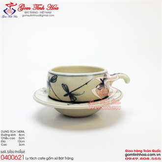 Ly tách cà phê gốm sứ men rạn vẽ chuồn chuồn
