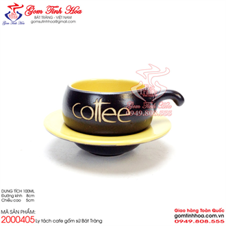 Ly tách cafe gốm sứ men đen lòng vàng