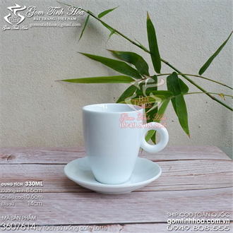 Ly tách cafe latte 330ml gốm sứ Bát Tràng men trắng