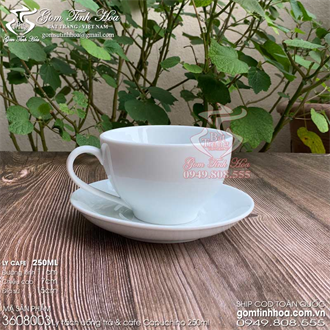 Ly tách cafe Capuchino 250ml gốm sứ Bát Tràng men trắng cao cấp