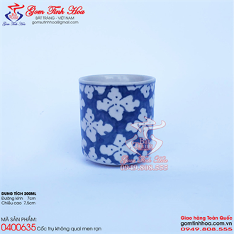 Ly uống trà xanh không quai men rạn vẽ hoa bèo