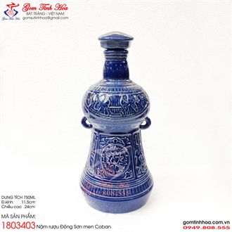 Nậm rượu gốm sứ 750ml Đông Sơn hoạt cảnh men xanh coban
