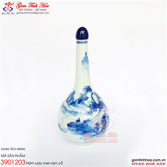 Nậm sứ men lam cổ 500ml Lão Vọng