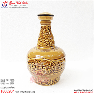 Chai rượu gốm sứ 750ml Thăng Long bát cảnh men da lươn