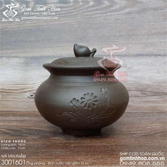 Lọ đựng nước cặn có nắp đậy gốm nâu