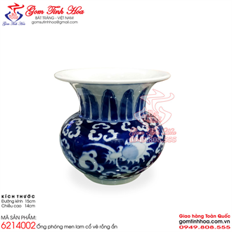 Ống phóng men lam cổ vẽ rồng ẩn gốm vuốt tay
