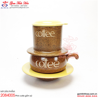 Phin cafe gốm sứ men gốm lòng vàng khắc chữ Coffee