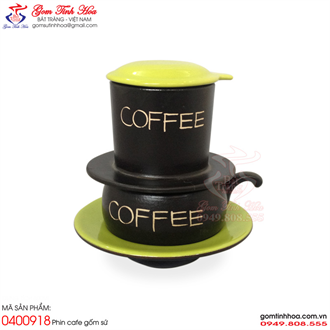 Phin cafe gốm sứ men đen lòng xanh
