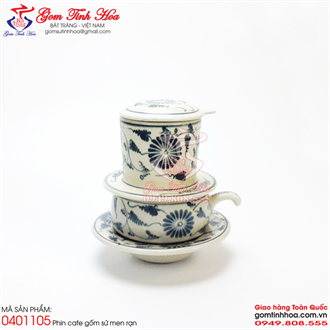 Phin cafe gốm sứ men rạn vẽ hoa cúc dây