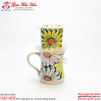 Phin cafe gốm sứ vẽ hoa hướng dương dáng cao