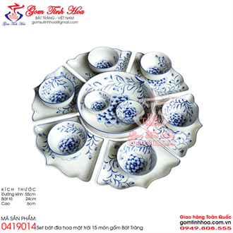 Set bộ đồ ăn hoa mặt trời vẽ cẩm tú cầu gốm Bát Tràng
