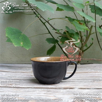 Tách uống trà cafe 180ml men đen lòng gốm
