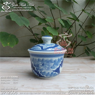 Thố chưng yến men lam cổ vẽ rồng ẩn Đồ Nội Phủ phục chế