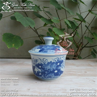 Thố tiềm thố chưng yến men lam cổ vẽ sen vịt
