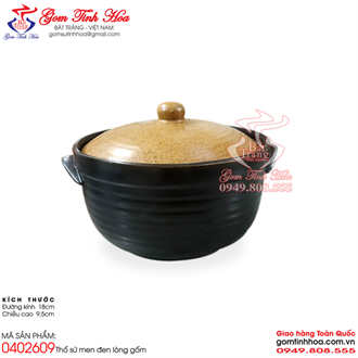 Thố sứ nhà hàng Thố sứ có nắp men đen lòng gốm