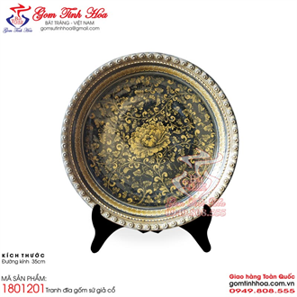 Tranh đĩa gốm sứ giả cổ đường kính 35cm vẽ hoa phù dung