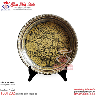 Tranh đĩa gốm sứ giả cổ đường kính 35cm vẽ bách hoa