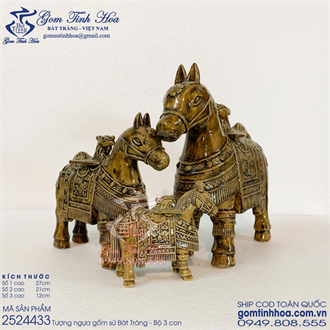 Tượng ngựa sứ dáng cổ bộ 3 men màu hổ phách