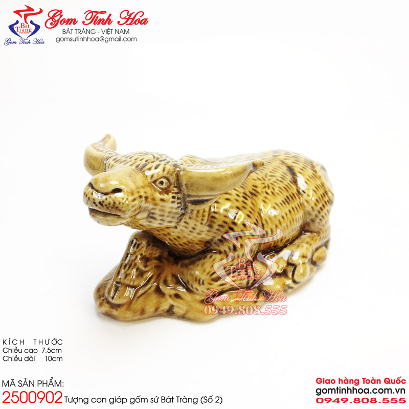 Tượng 12 con giáp gốm sứ Bát Tràng cao cấp Gốm Tinh Hoa Tượng con giáp tuổi Sửu gốm sứ phong thủy