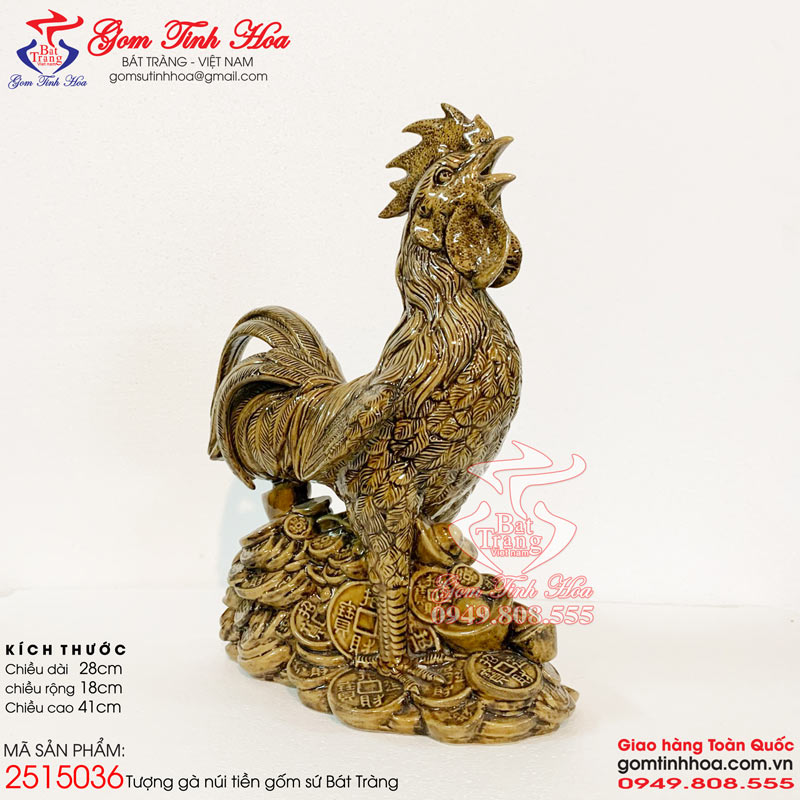 Tượng gà trống phong thủy gốm sứ Bát Tràng cao cấp Gốm Tinh Hoa Tượng gà trống phong thủy gốm sứ Bát Tràng