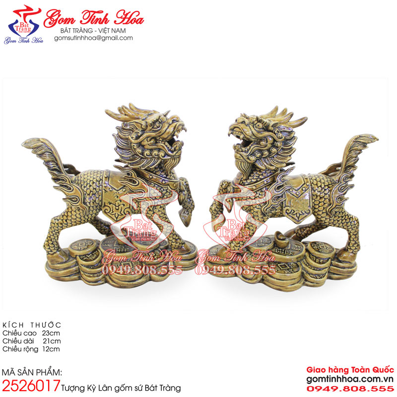 Tượng kỳ lân linh vật phong thủy Gốm Tinh Hoa Bát Tràng Tượng Kỳ Lân phong thủy gốm sứ Bát Tràng