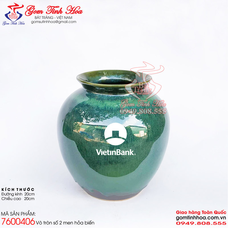 Vò lọ cắm hoa men hỏa biến Gốm Tinh Hoa Bát Tràng Vò lọ cắm hoa men hỏa biến dáng vò tròn